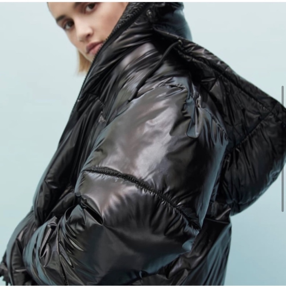 Zara Black Green Shiny Puffer Jacket - Picture 4 of 11